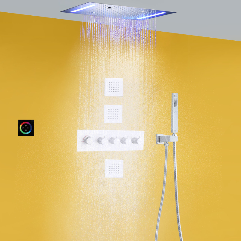 مجموعة رأس دش مطري من الكروم مقاس 14 × 20 بوصة LED نظام دش مطري حديث للحمام