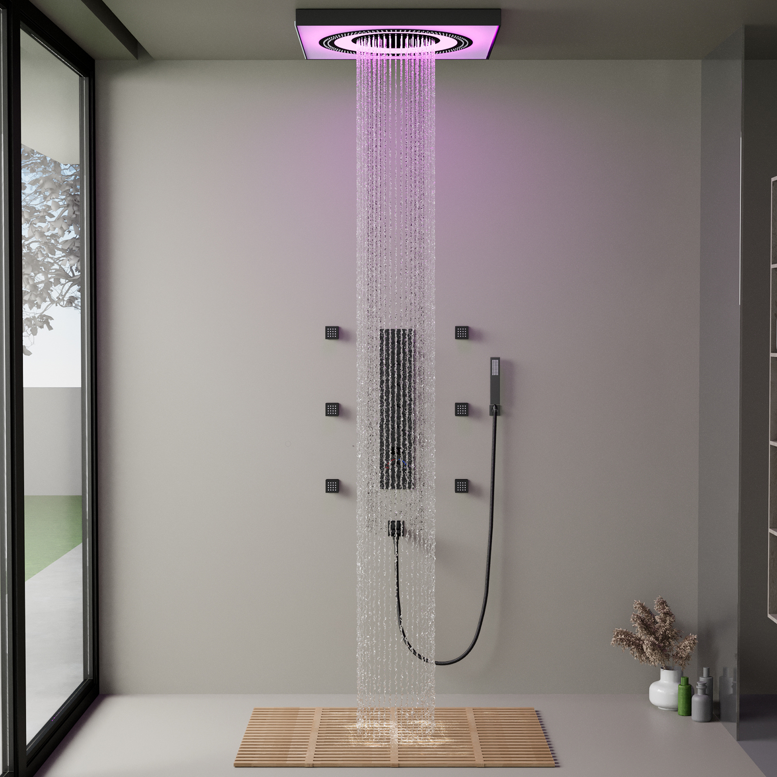 LED متعددة الوظائف صمام دش هجين مجموعات رأس دش ثرموستاتي