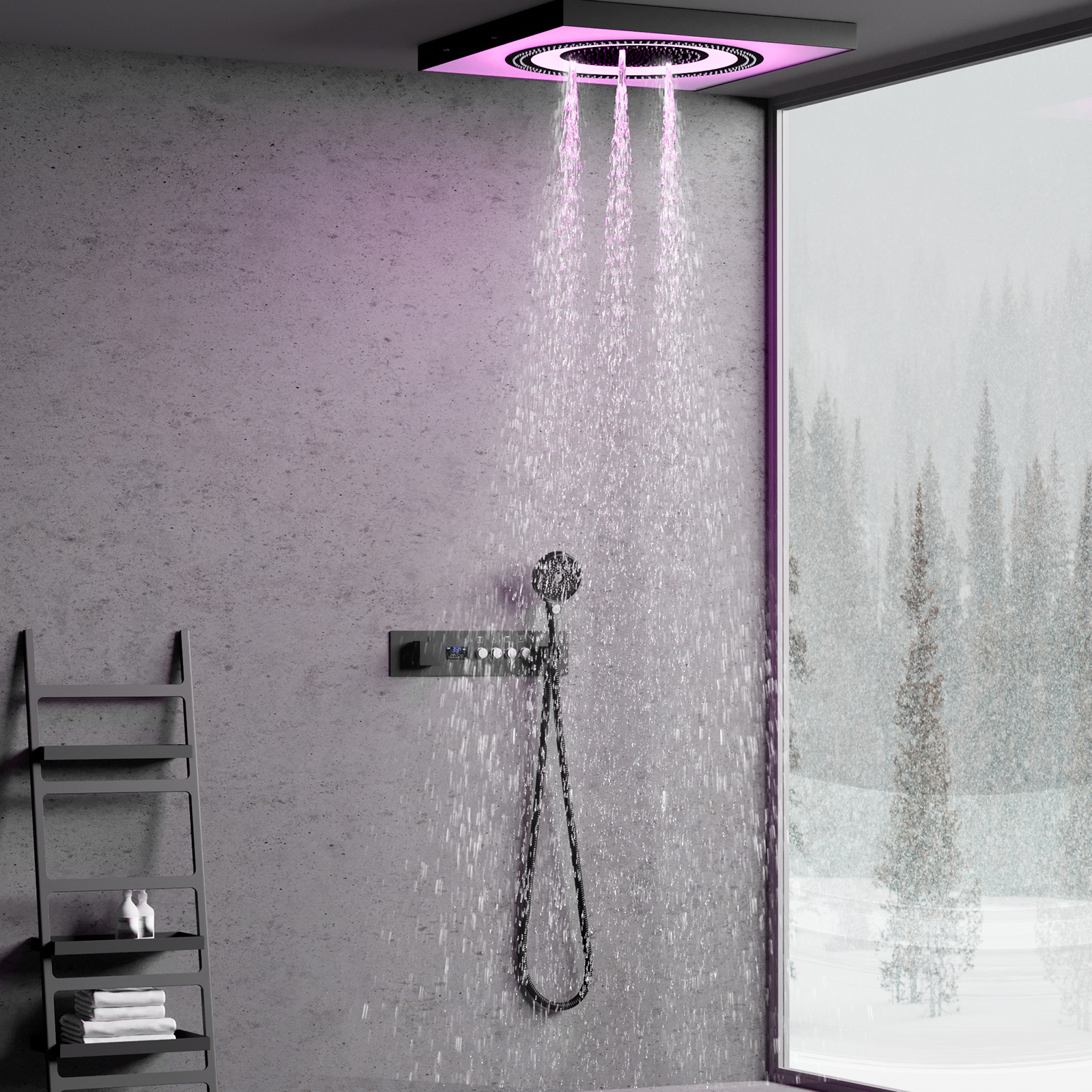LED رأس دش المطر رذاذ حوض الاستحمام مجموعة أخفى الخيالة دش خلاط دش مقبض صمام