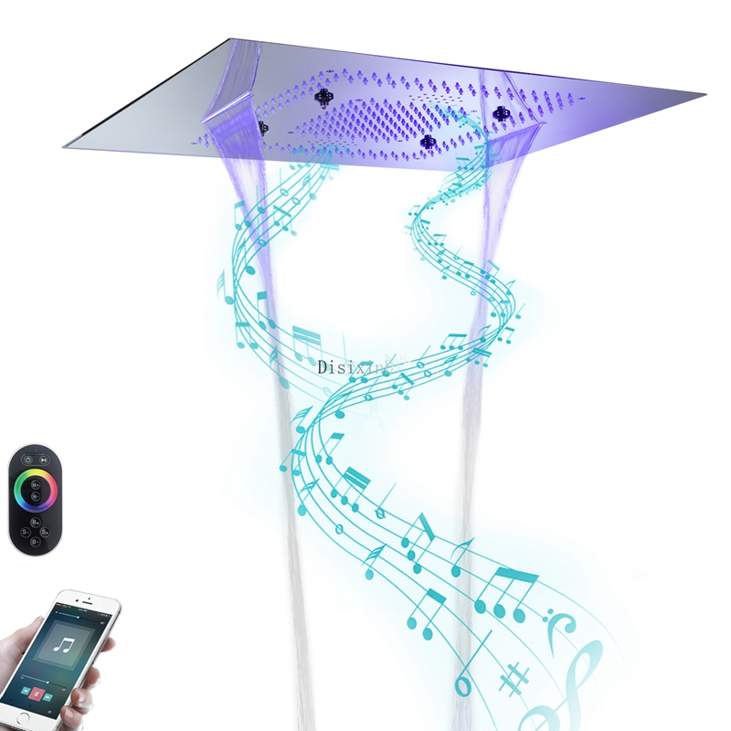 رأس دش الحمام الموسيقى LED أضواء 304 SUS رأس الدش المضمن في السقف نظام الدش