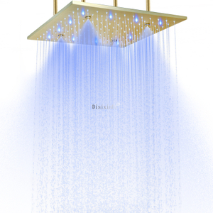 نحى الذهب 400x400 مللي متر سقف ضباب المطر LED دش رئيس 304 SUS وظيفتين الحمام راحة دش صنبور