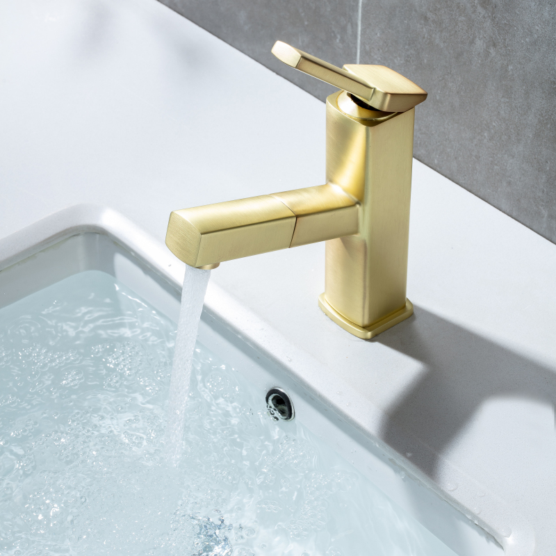 صنبور حوض الحمام الذهبي المصقول، صنبور حوض الحمام الساخن والبارد، تصميم ماهر بمقبض واحد
