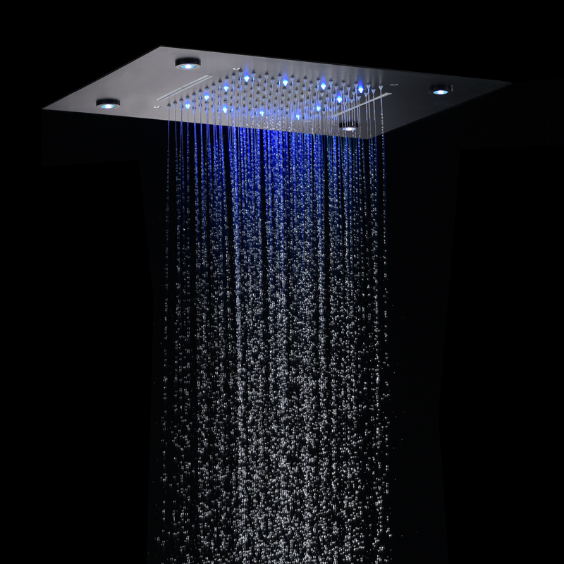 ماتي الأسود دش خلاط 50X36 سم LED 7 ألوان الحمام ثنائي الوظيفة شلال الأمطار مع 3 درجة حرارة اللون المتغيرة