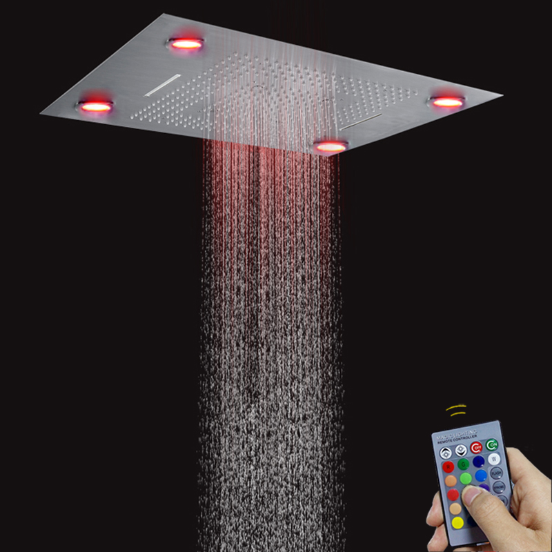 نحى النيكل 80X60 سم الحمام دش صنبور مع LED التحكم عن بعد لوحة الأمطار أخفى دش شلال