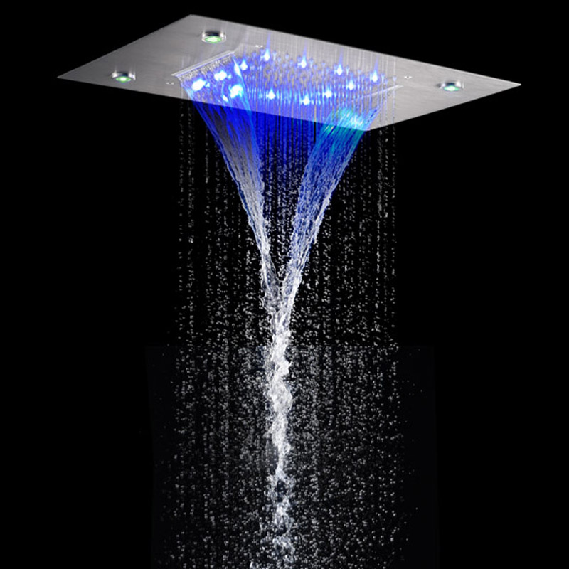 نحى النيكل دش الحنفيات 50X36 سم LED 7 الحمام الملونة تضمين السقف ثنائي الوظيفة شلال الأمطار