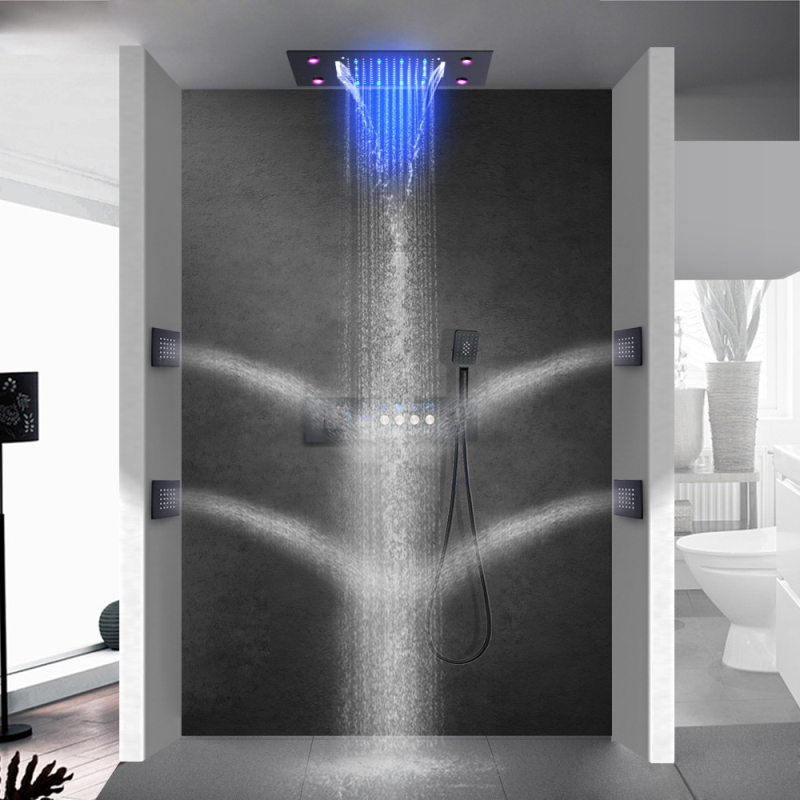 الحمام أخفى خلاط دش مجموعة 500*360 مللي متر LED شاشة ديجيتال دش لوحة ترموستاتي فاخر دش رئيس