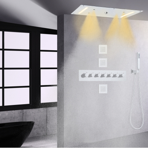الكروم المصقول ثرموستاتي LED حمام دش 700X380 ملم الحمام شلال ضباب فقاعة Rainfa حمام دش مجموعة