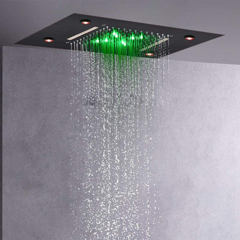 النمط الأوروبي النفط مفروك البرونزية 50X36 سم دش المطر الحنفيات 7 ألوان LED الحمام شلال الأمطار