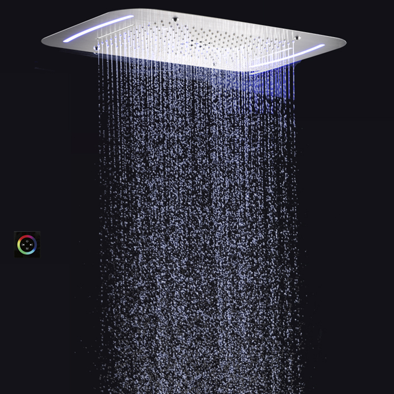 رأس دش من النيكل المصقول 71 × 43 سم فقاعة الحمام شلال الأمطار التفتيت مع لوحة تحكم LED