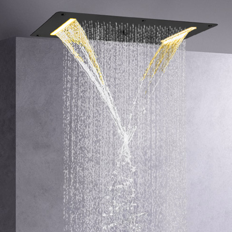 ماتي الأسود 70X38 سم LED أعلى نهاية الحمام دش خلاط شلال نظام دش متعدد الوظائف