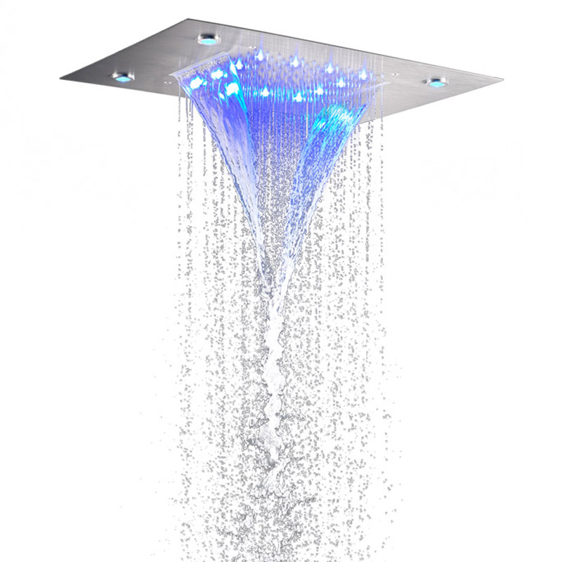 الموضة نحى النيكل 50X36 سم دش خلاط LED 7 ألوان الحمام ثنائي الوظيفة أنظمة شلال الأمطار