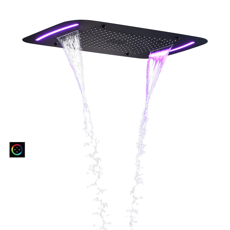 ماتي الأسود 71X43 سم رأس دش مع لوحة تحكم LED الحمام شلال هطول الأمطار التفتيت فقاعة سبا دش