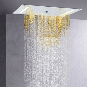 خلاط دش مصقول بالكروم 70 × 38 سم LED شلال مياه الأمطار لتذرية الفقاعات دش الاستحمام