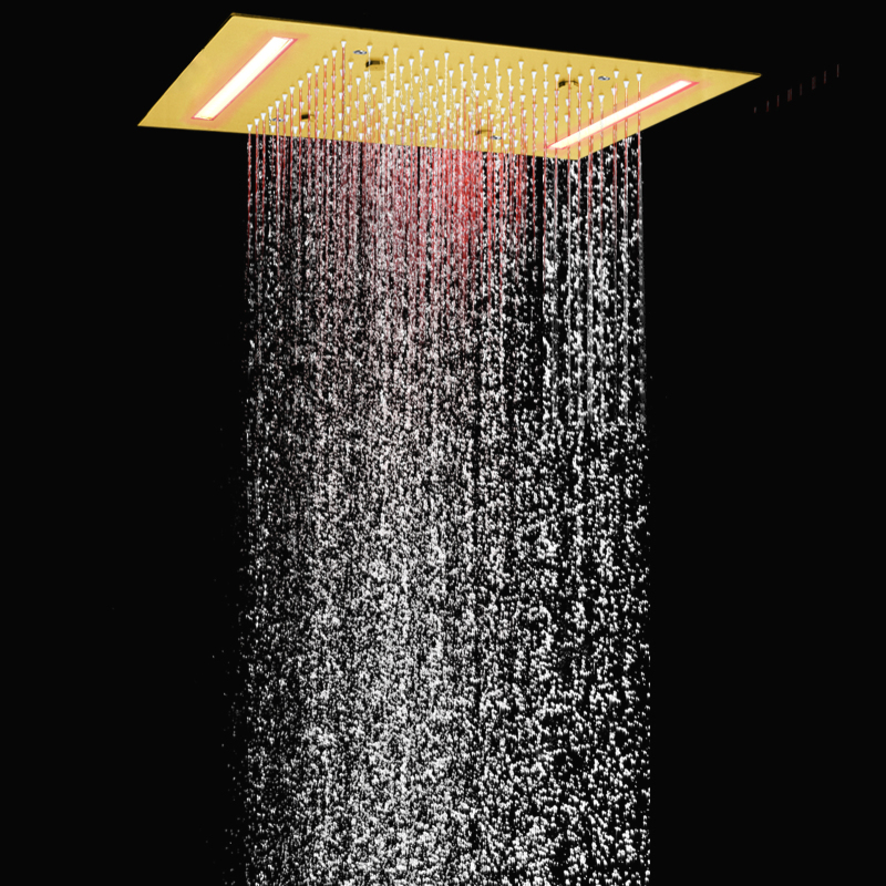 فاخر نحى الذهب 50X36 سم دش خلاط 7 ملون LED الحمام ثنائي الوظيفة هطول الأمطار التفتيت