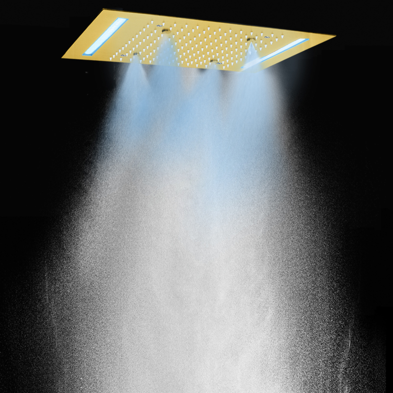 فاخر نحى الذهب 50X36 سم دش خلاط 7 ملون LED الحمام ثنائي الوظيفة هطول الأمطار التفتيت
