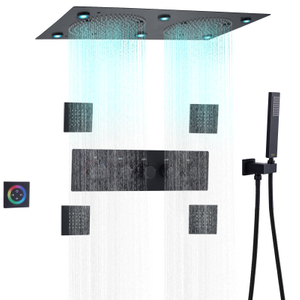 ماتي الأسود دش ثرموستاتي خلاط مجموعة 24 * 12 بوصة LED الحمام متعدد الوظائف الأمطار نظام دش مخفي