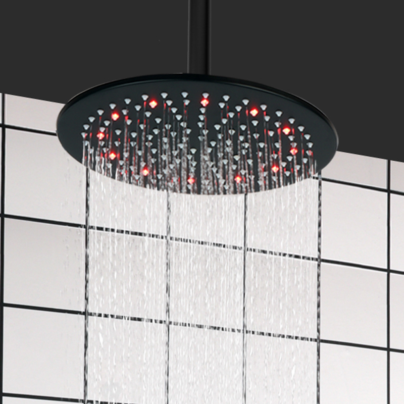 ماتي الأسود 25X25CM رأس دش LED 3 درجة حرارة اللون تغيير الحمام رفع دش الأمطار