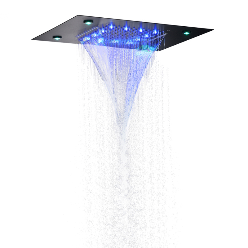 ماتي الأسود رأس دش 50X36 سم LED الحمام ثنائي الوظيفة شلال الأمطار مع 3 تغيير درجة حرارة اللون