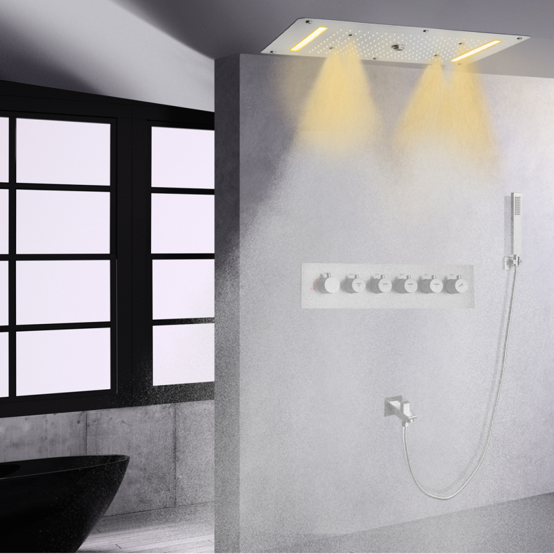 700 × 380 ملم مجموعة دش السقف شلال LED نحي النيكل عقد اليد ثرموستاتي الأمطار