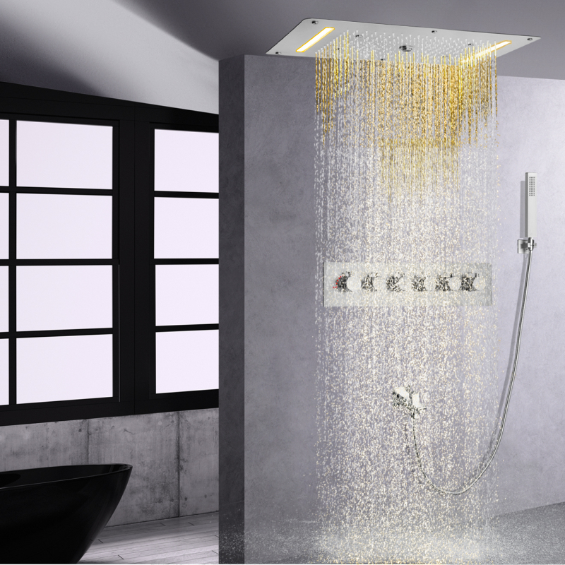 700 × 380 ملم مجموعة دش السقف شلال LED نحي النيكل عقد اليد ثرموستاتي الأمطار