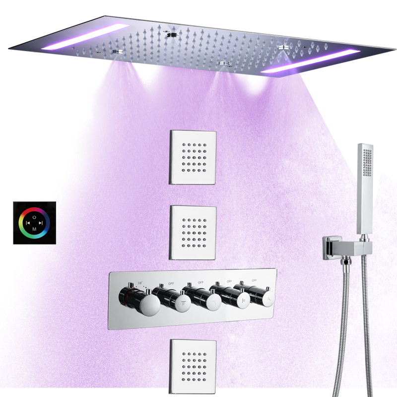 مجموعة رأس دش مطري من الكروم مقاس 14 × 20 بوصة LED نظام دش مطري حديث للحمام