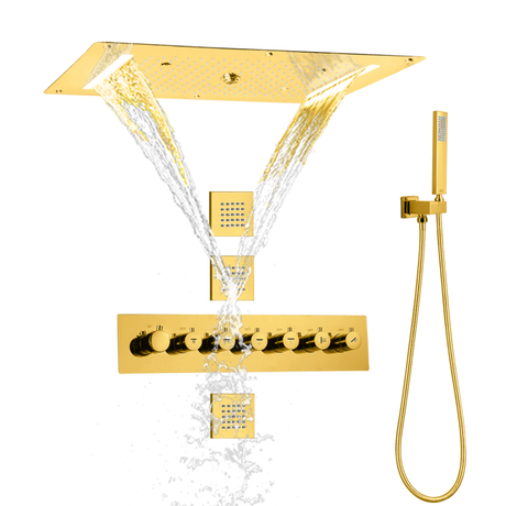 700X380 ملليمتر الذهب المصقول دش سماعات رأس مع يده رسالة الجسم الطائرات ثرموستاتي LED حمام دش صنبور