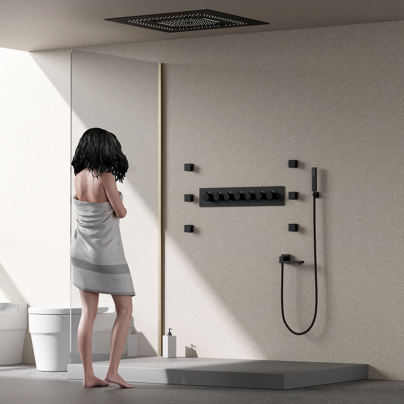 60X60CM الحمام ترموستات دش الحنفية مع صمام أخفى دش الموسيقى مجموعة