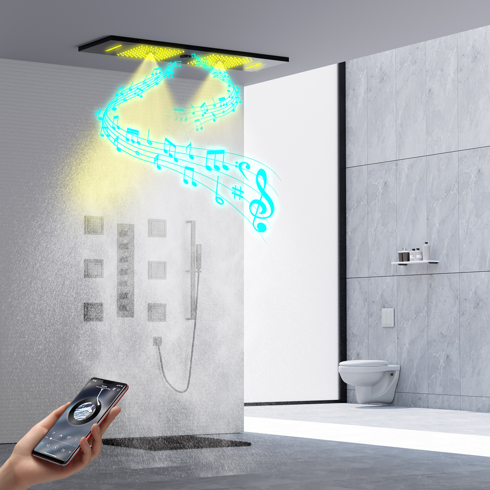 مجموعة رأس دش مطري أسود