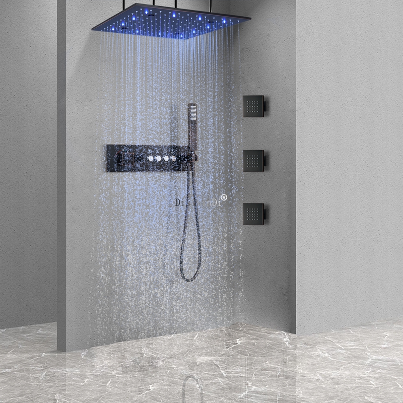 LED درجة حرارة ثابتة شاشة ديجيتال دش صنبور مجموعة الحمام 16 بوصة المطر ضباب LED رأس دش مع طائرة تدليك