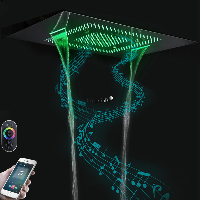 رأس دش الحمام الموسيقى LED أضواء 304 SUS رأس الدش المضمن في السقف نظام الدش