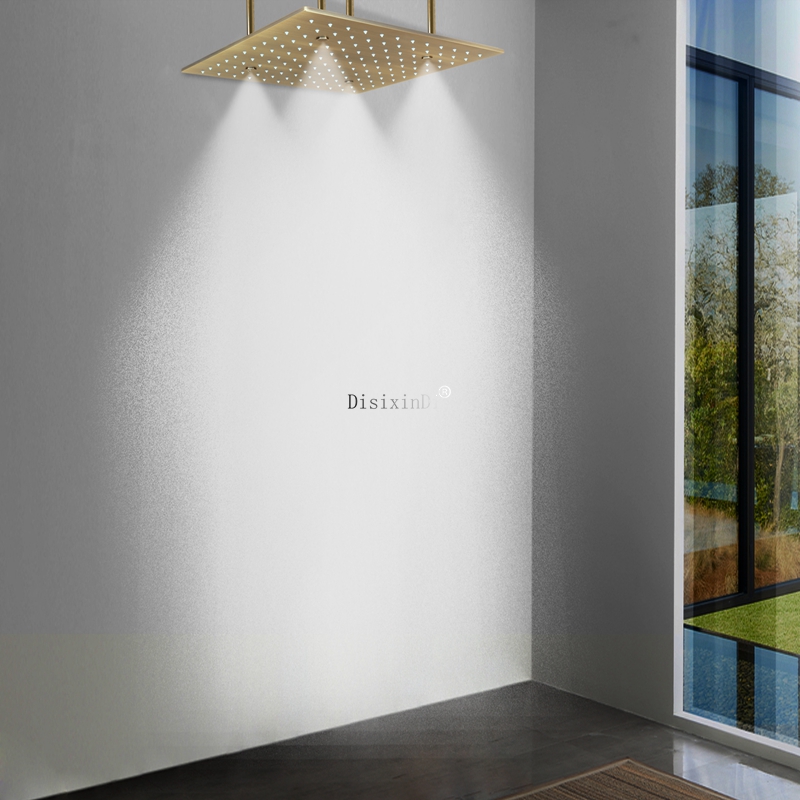 النمط الأوروبي 400*400 مللي متر الحمام دش رئيس درجة حرارة الماء LED دش أخفى المطر ضباب LED اللون تغيير رأس دش