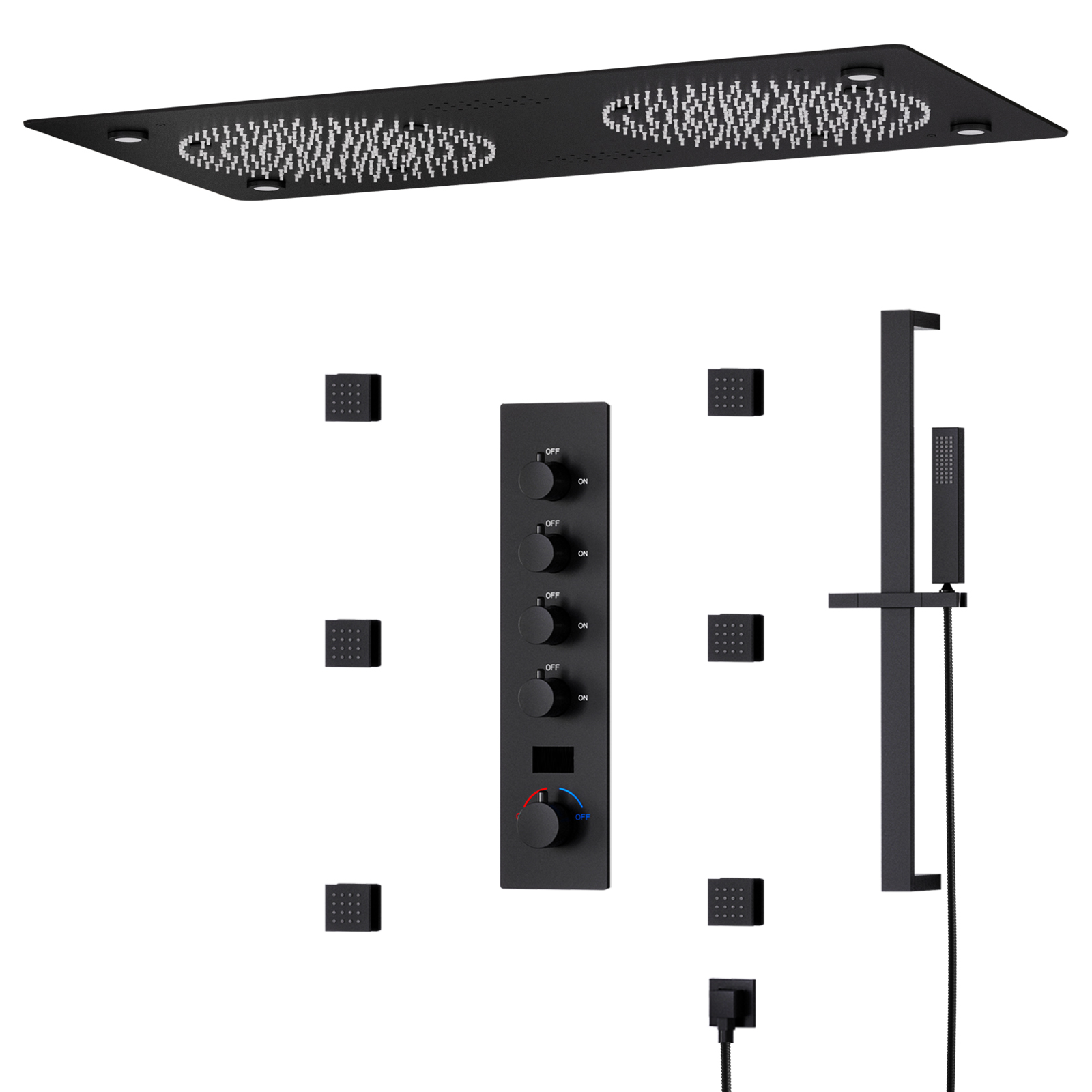 الحديثة متعددة الوظائف 62x32 سنتيمتر الحمام الأسود LED الموسيقى دش ثرموستاتي دش المطر مجموعة دش الذكية