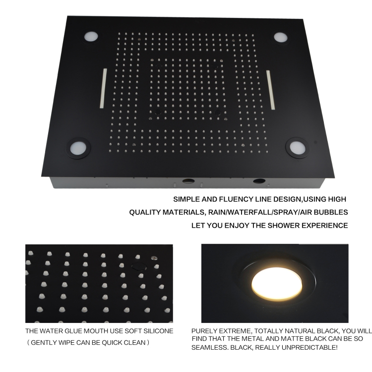ماتي الأسود 80X60 سم الحمام دش خلاط مع التحكم LED لوحة التحكم عن بعد هطول الأمطار دش شلال التفتيت الأمطار