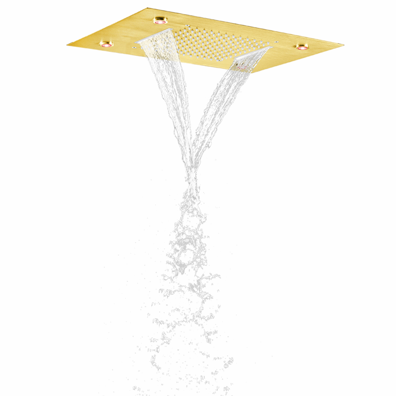 فاخر نحى الذهب 50X36 سم رأس دش المطر 7 ألوان LED الحمام ثنائي الوظيفة شلال الأمطار