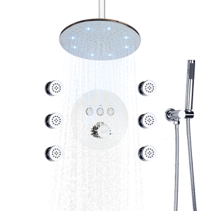 الكروم المصقول الأمطار نظام دش ثرموستاتي 10 بوصة LED الحمام تدليك الجسم جت حمام دش صنبور مجموعة