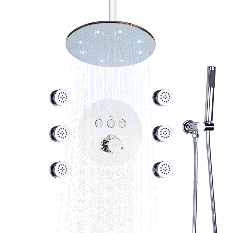 الكروم المصقول الأمطار نظام دش ثرموستاتي 10 بوصة LED الحمام تدليك الجسم جت حمام دش صنبور مجموعة