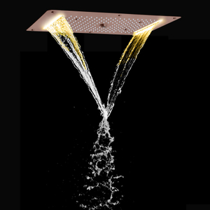رأس دش بني مقاس 70 × 38 سم LED للحمام متعدد الوظائف شلال هطول الأمطار دش الفقاعات