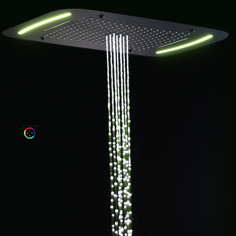 ماتي الأسود 71X43 سم رأس دش مع لوحة تحكم LED الحمام شلال هطول الأمطار التفتيت فقاعة سبا دش