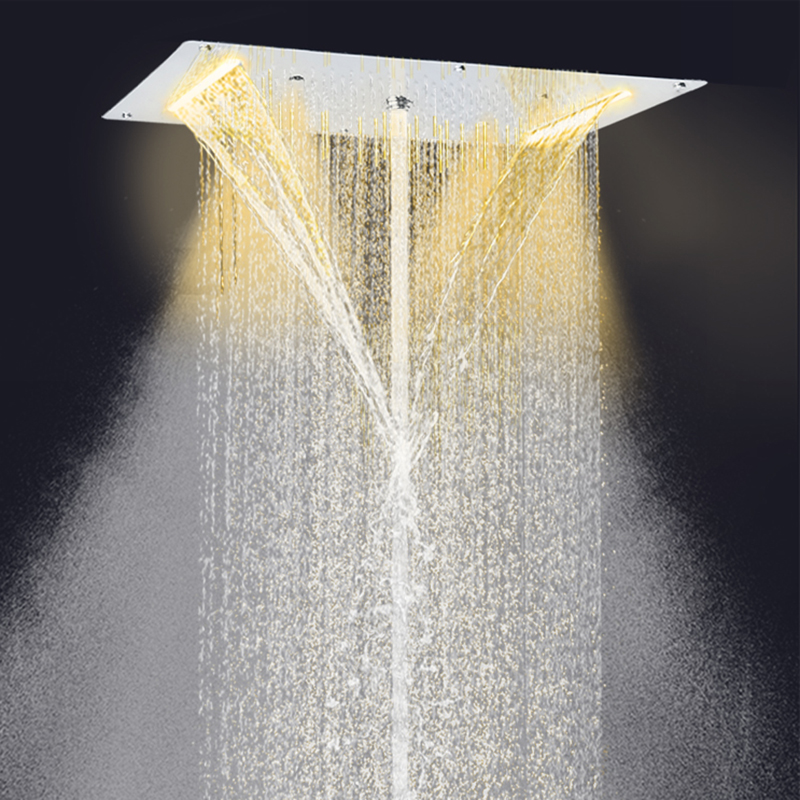 خلاط دش مصقول بالكروم 70 × 38 سم LED شلال مياه الأمطار لتذرية الفقاعات دش الاستحمام