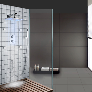 الكروم المصقول LED ثرموستاتي صنبور حوض الاستحمام لوحة دش تدليك رأس دش الأمطار