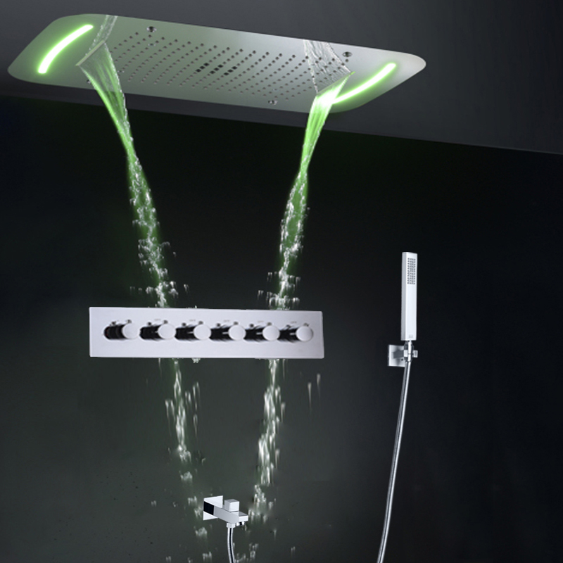 مستطيلة ثرموستاتي متعددة الوظائف شلال الأمطار دش رئيس تضمين السقف مصباح ليد الحمام دش صنبور