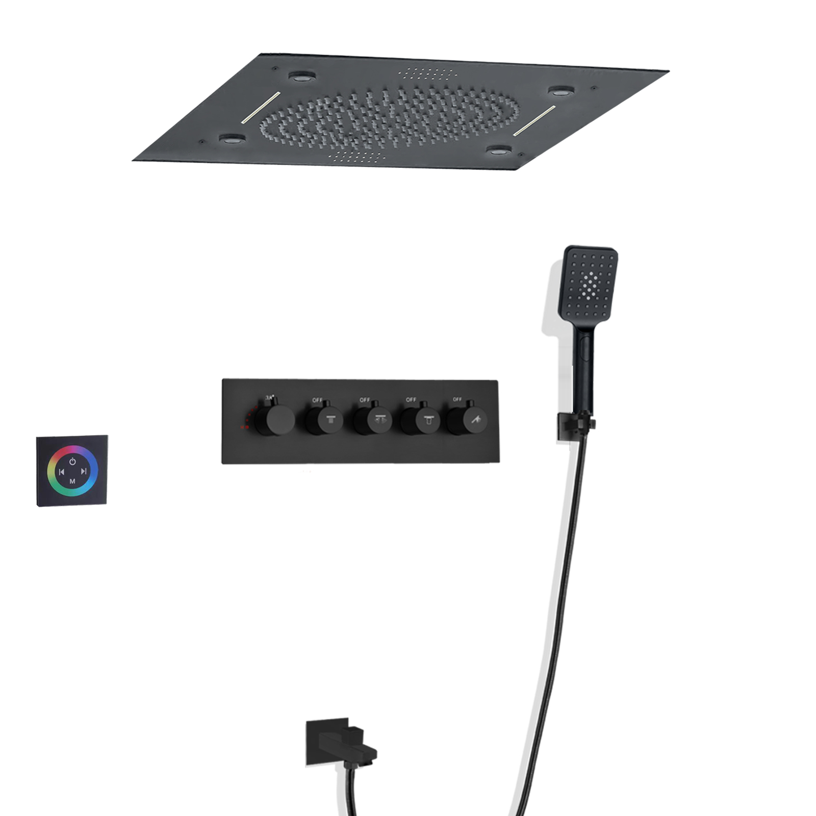 ثرموستاتي الحمام 24 بوصة دش مجموعة أخفى السقف الأمطار 304sus شلال الموسيقى LED رأس دش لمجموعة التدليك