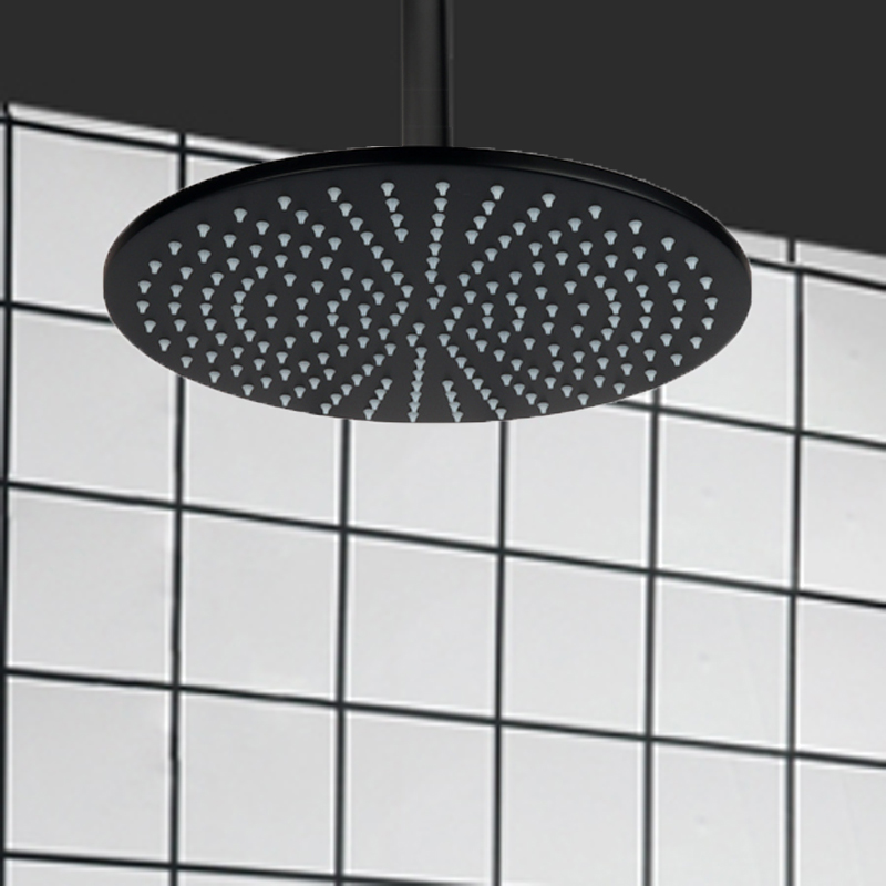 ماتي الأسود 25X25CM رأس دش LED 3 درجة حرارة اللون تغيير الحمام رفع دش الأمطار