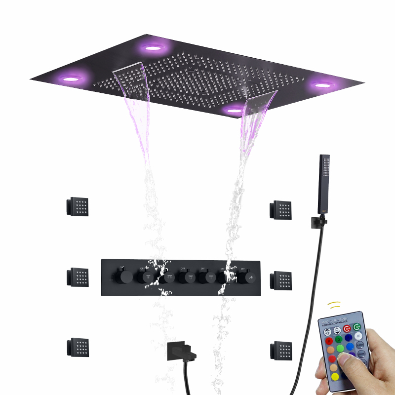 حمام فاخر 600*800 ملم LED متعدد الوظائف خلاط ثرموستاتي ستارة المطر شلال ضباب الجانب رذاذ هطول الأمطار دش مجموعة