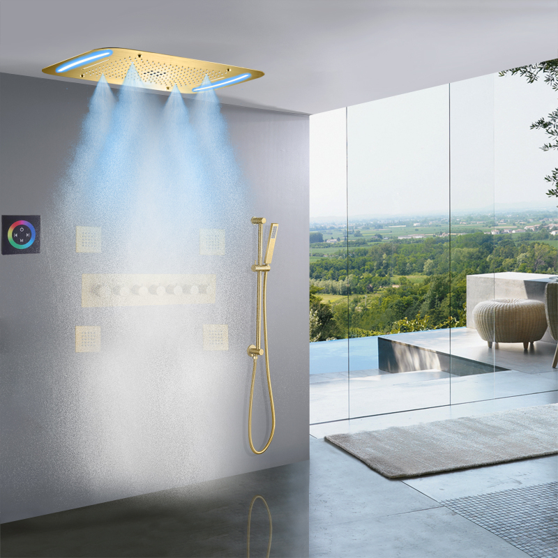 نحى الذهب حمام دش 71X43 سم LED الحمام الفاخرة ارتفاع تدفق دش ترموستاتي الأمطار أخفى نظام دش
