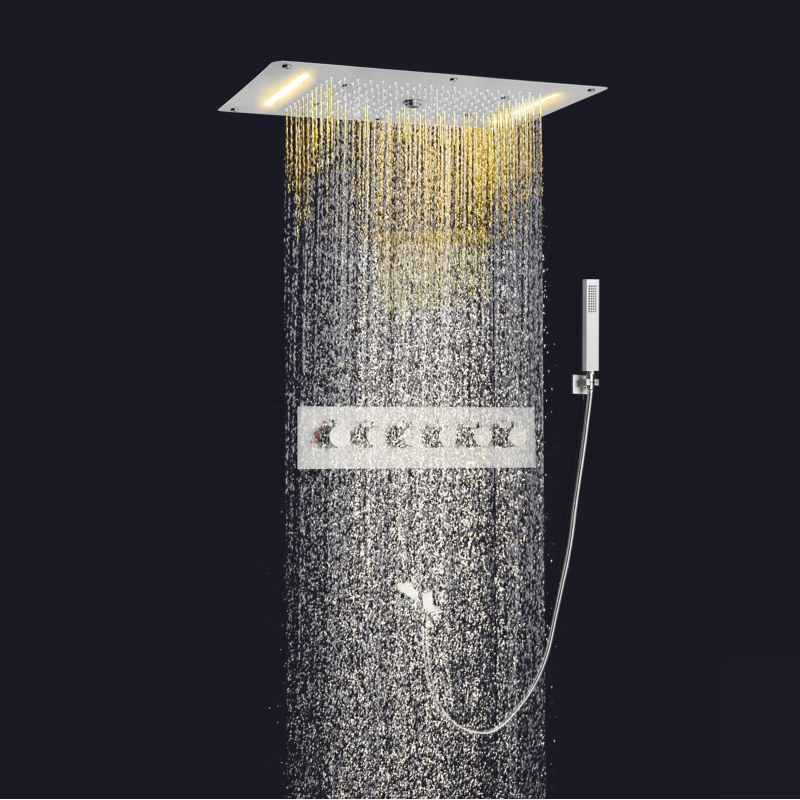 مجموعة رأس دش ثرموستاتي 700 × 380 مم من النيكل المصقول LED شلال رذاذ فقاعة أمطار حمام &.صنابير الدش