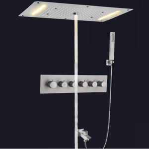 نظام دش ثرموستاتي من النيكل المصقول 700 × 380 ملم مجموعة حمام دش الأمطار مع لوحة تحكم عن بعد LED