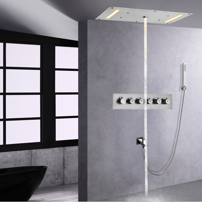 700 × 380 ملم مجموعة دش السقف شلال LED نحي النيكل عقد اليد ثرموستاتي الأمطار