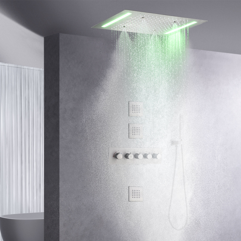 نحى الأمطار LED نظام الدش مجموعة 14 × 20 بوصة سقف الخيالة مستطيل كبير الحمام رأس دش فاخر