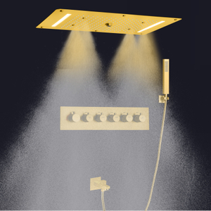 نظام الدش الذهبي المصقول ذو التدفق العالي 700 × 380 مم لوحة شلال الأمطار LED للتدليك المائي